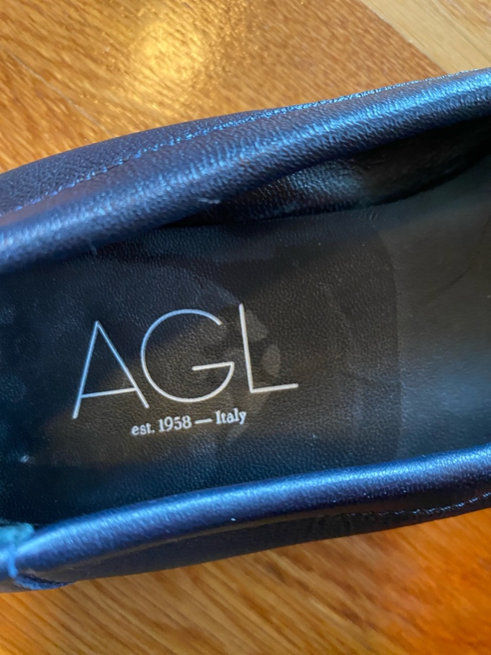 AGL Navy Leather and Patent Toe Ballet Flats with Buckle - Picture 4 of 9
